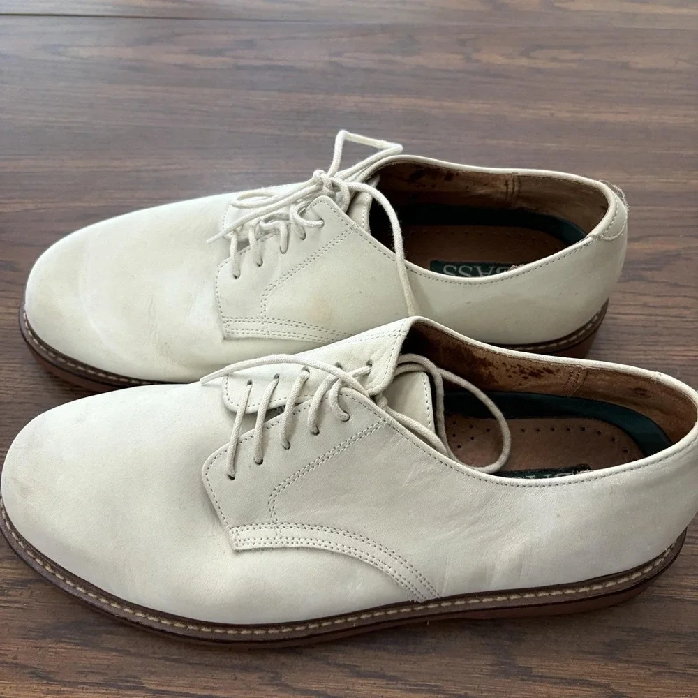Bass Middlebury Leather Oxford Shoes Men's 10.5 Cream Tan Lace Up Dress Casual